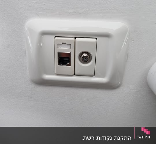 שקע רשת ושקע קואקסיאלי בקיר לבן